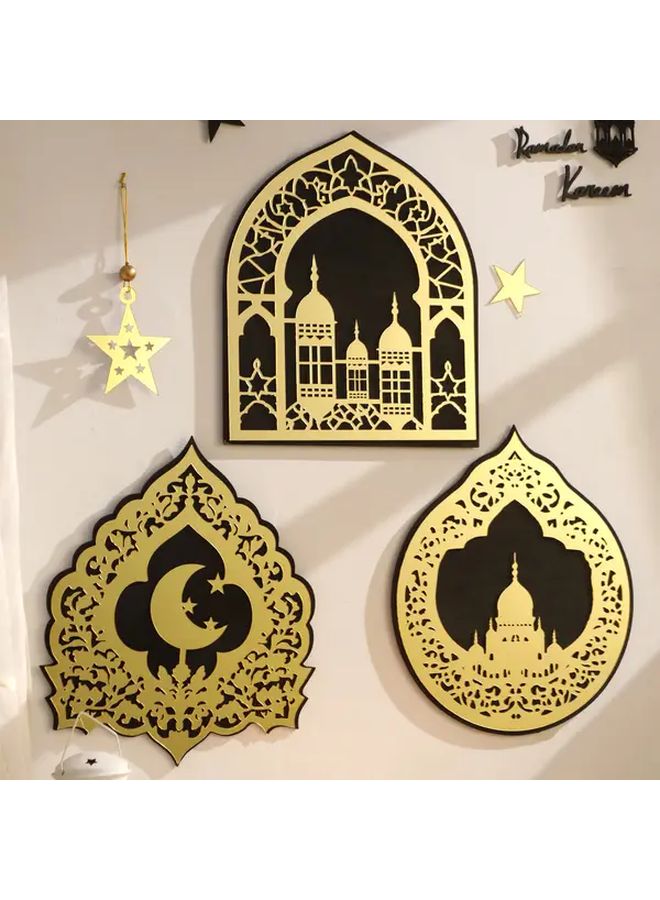 فن الحائط المقطوع بالليزر لصورة ظلية القمر الإسلامي الذهبي لتزيين المنزل في رمضان وعيد الفطر - Image 5